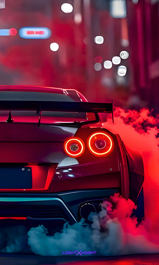 Nissan GTR R35 Red Neon Poster