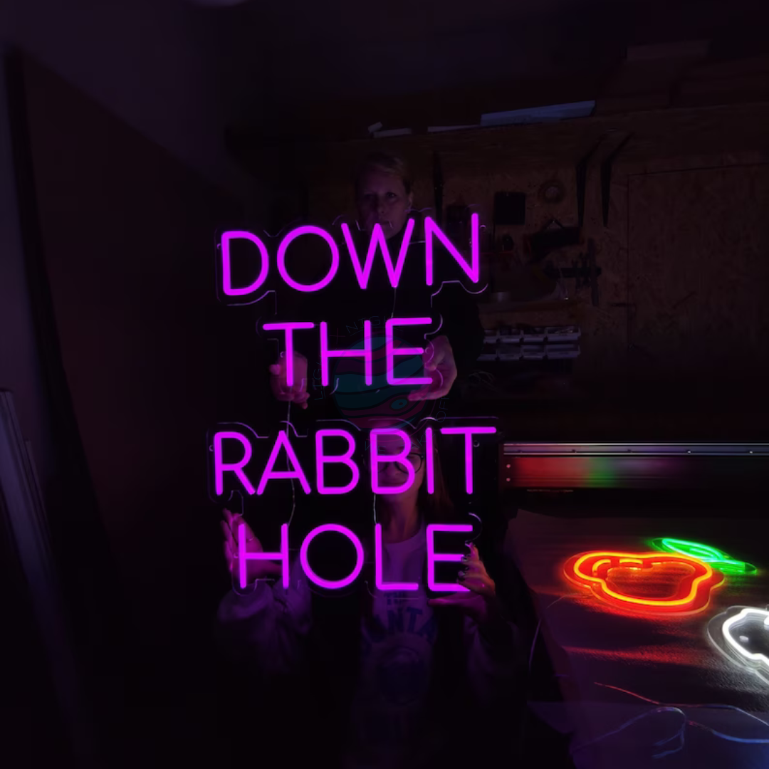 Down The Rabbit Hole Neon Sign, Alice In Wonderland Neon Sign