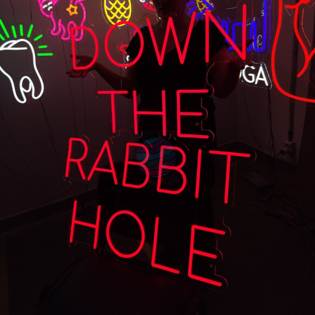 Down The Rabbit Hole Neon Sign, Alice In Wonderland Neon Sign