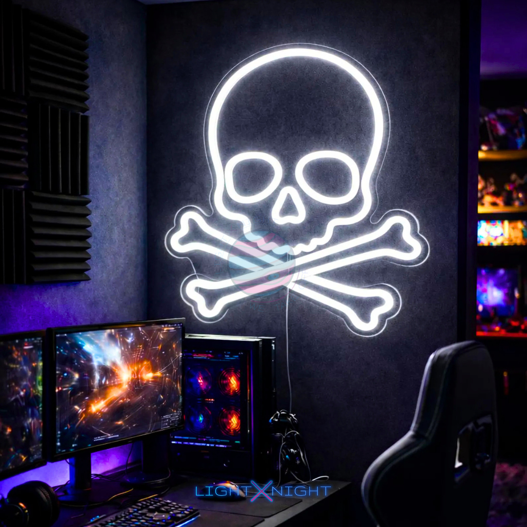 Skull With Bones Neon Sign