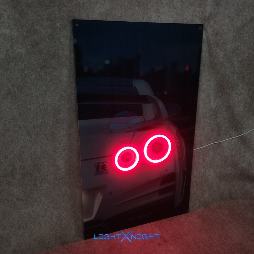 Nissan GTR R35 White Neon Poster