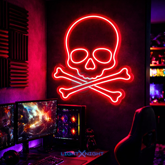 Skull With Bones Neon Sign
