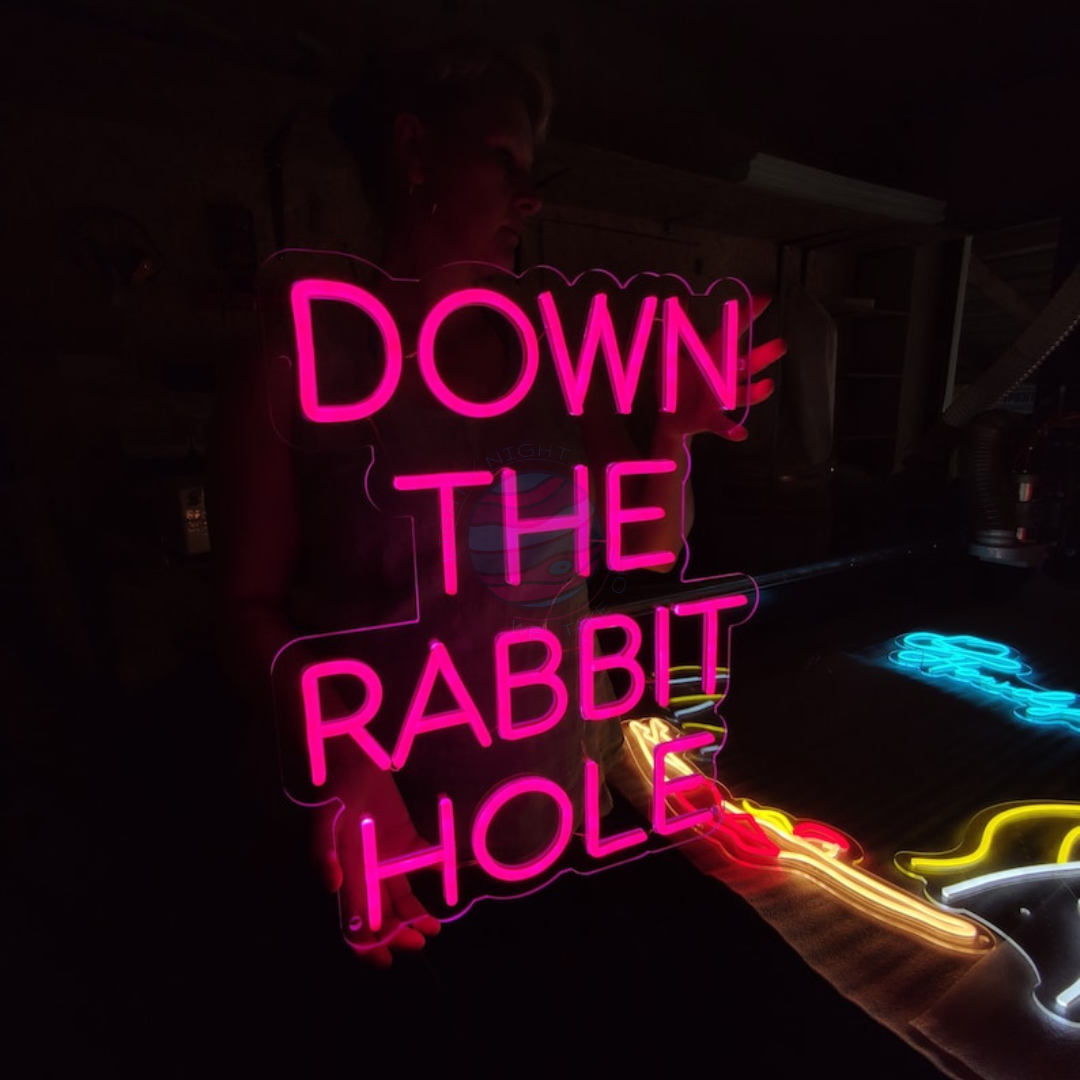 Down The Rabbit Hole Neon Sign, Alice In Wonderland Neon Sign