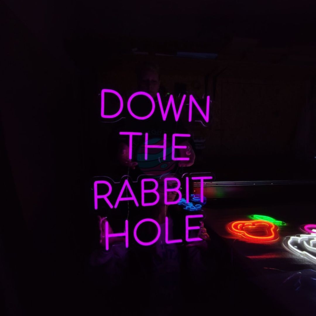 Down The Rabbit Hole Neon Sign, Alice In Wonderland Neon Sign