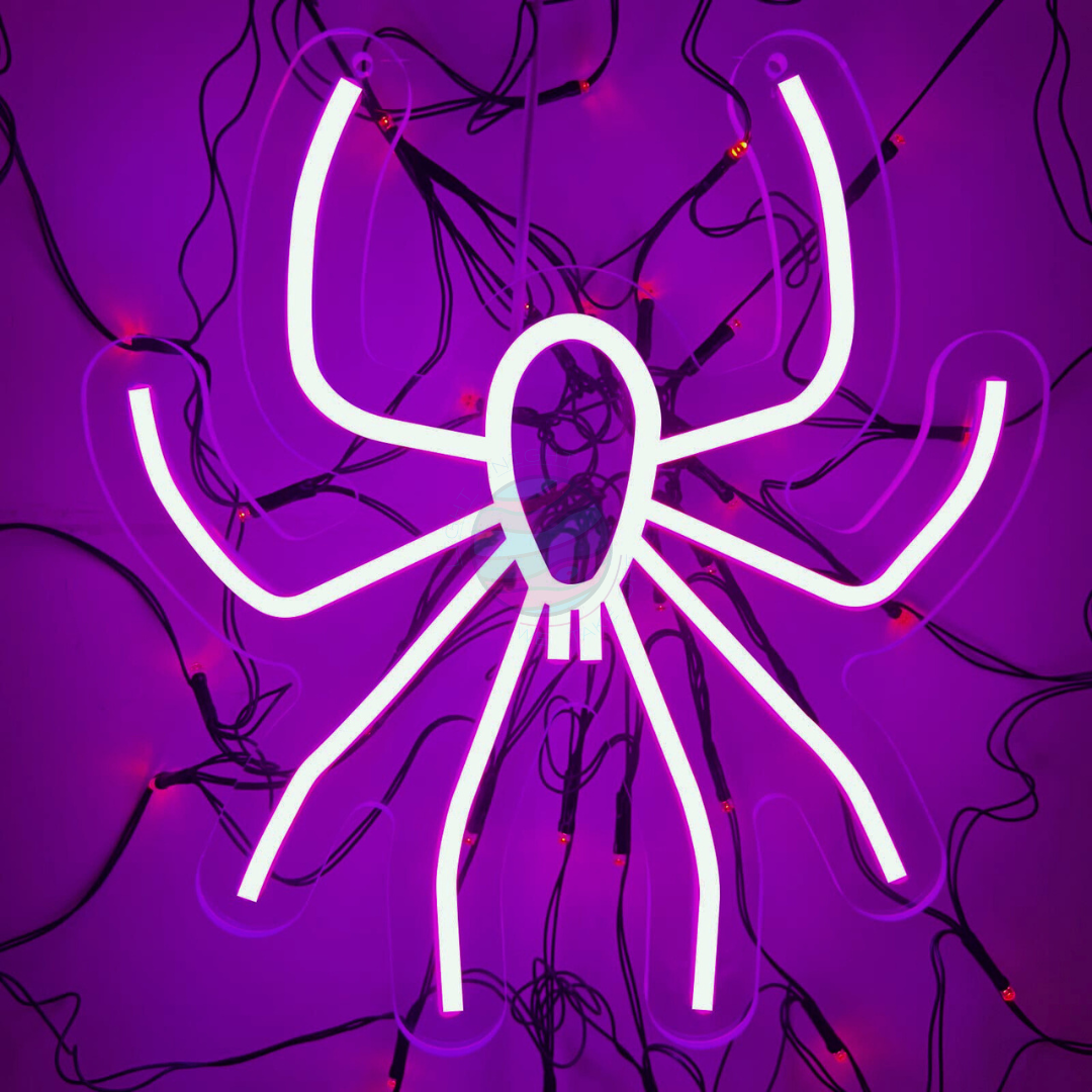 Spooky Spider Neon Sign, Halloween Decorations, Purple Spider Neon Sign for Halloween Decoration