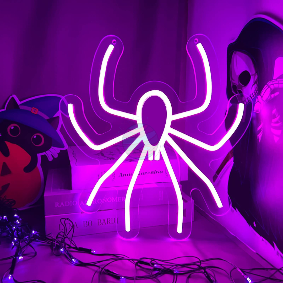 Spooky Spider Neon Sign, Halloween Decorations, Purple Spider Neon Sign for Halloween Decoration
