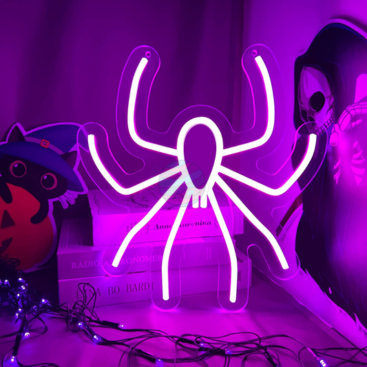 Spooky Spider Neon Sign, Halloween Decorations, Purple Spider Neon Sign for Halloween Decoration