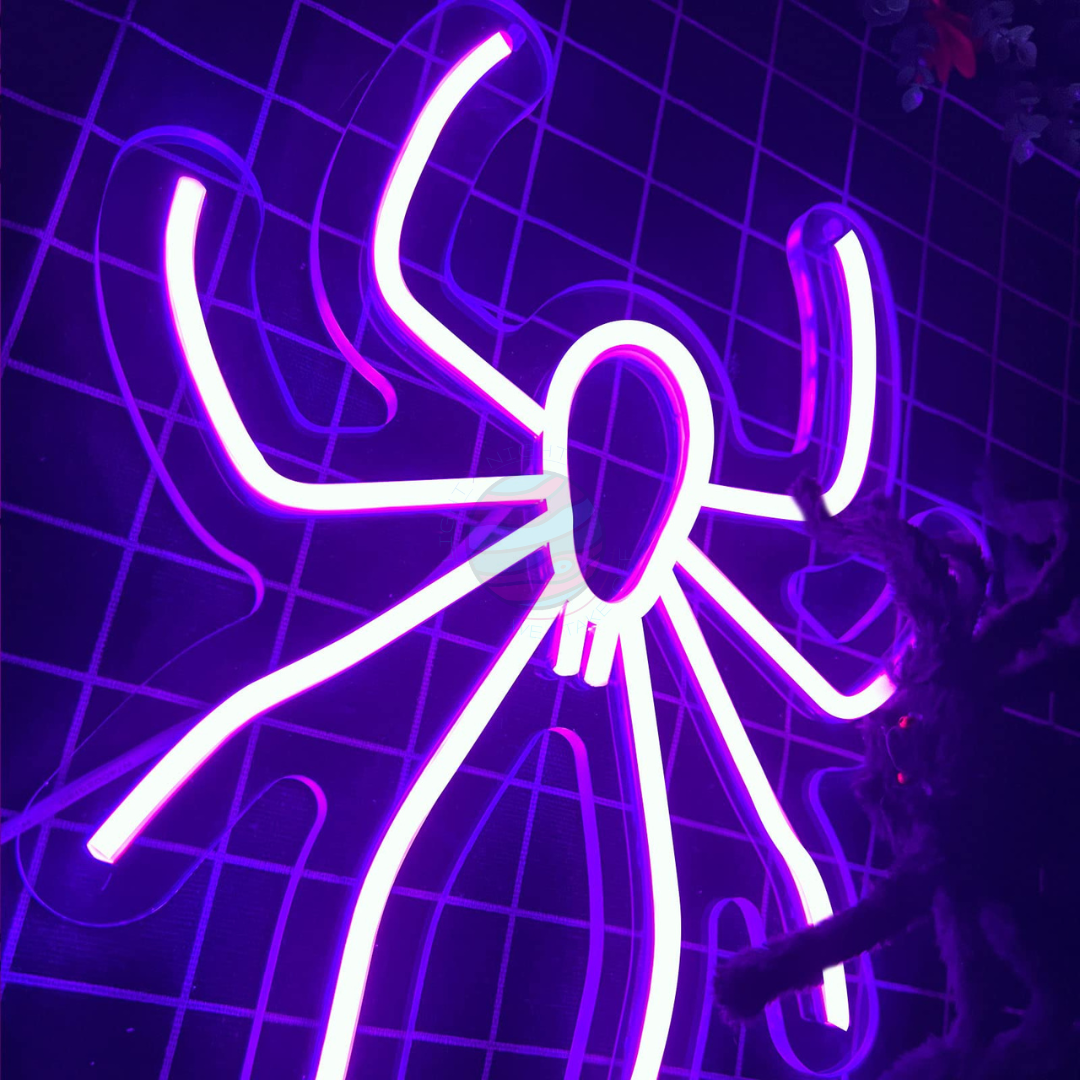 Spooky Spider Neon Sign, Halloween Decorations, Purple Spider Neon Sign for Halloween Decoration