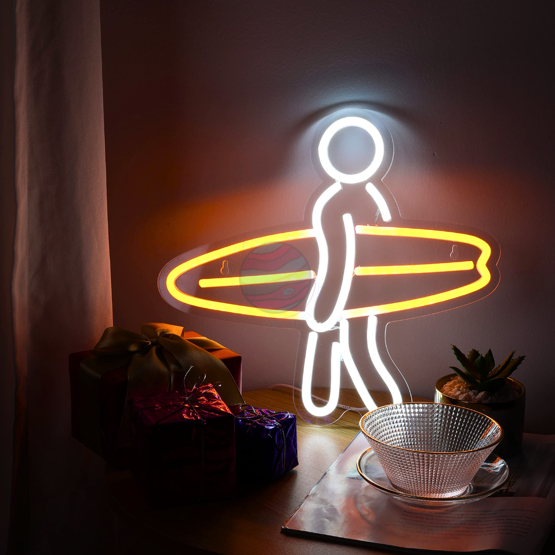 Surfer walking with surfboard Neon Sign