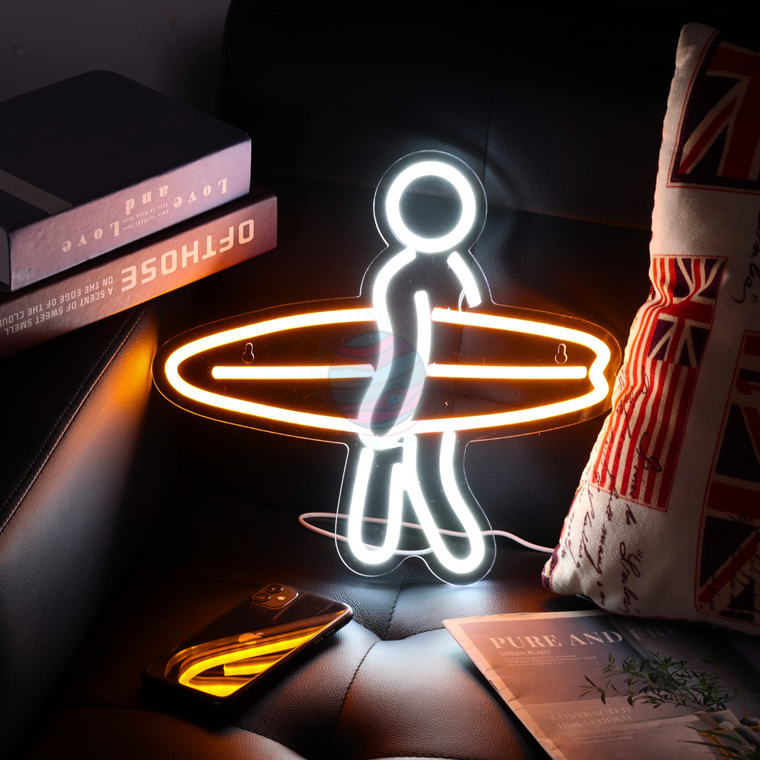 Surfer walking with surfboard Neon Sign