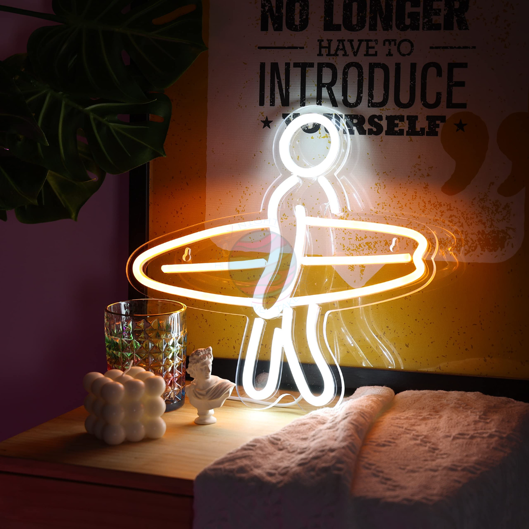 Surfer walking with surfboard Neon Sign