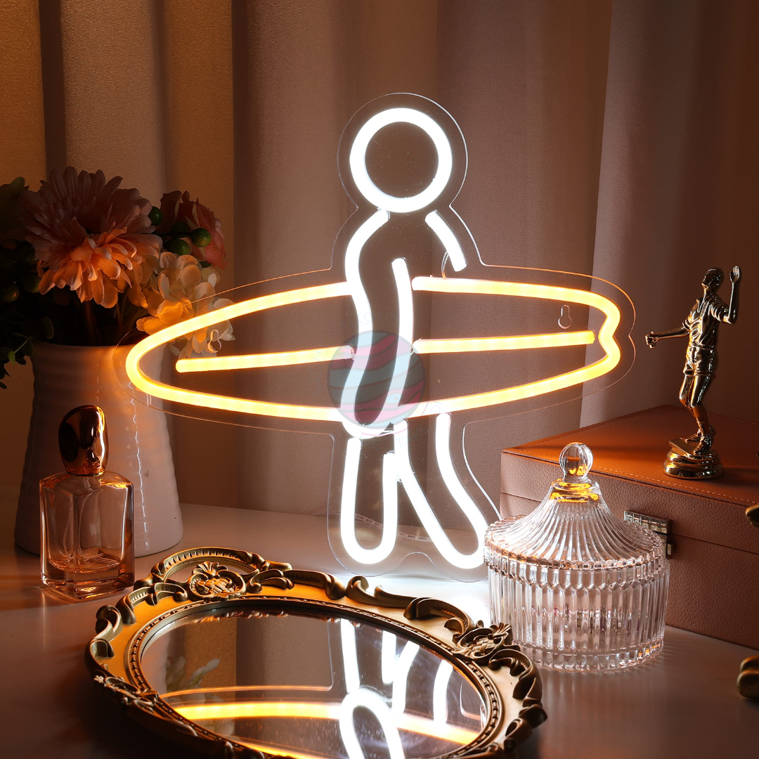 Surfer walking with surfboard Neon Sign