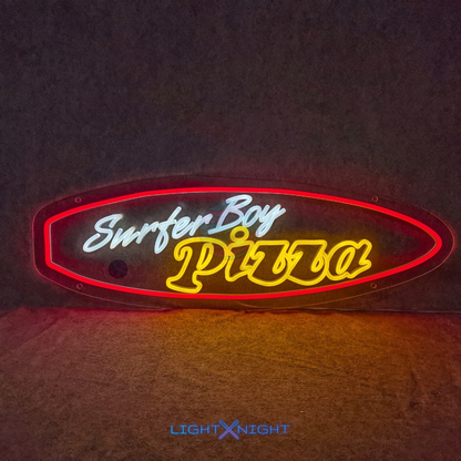 Surfer Boy Pizza Neon Sign