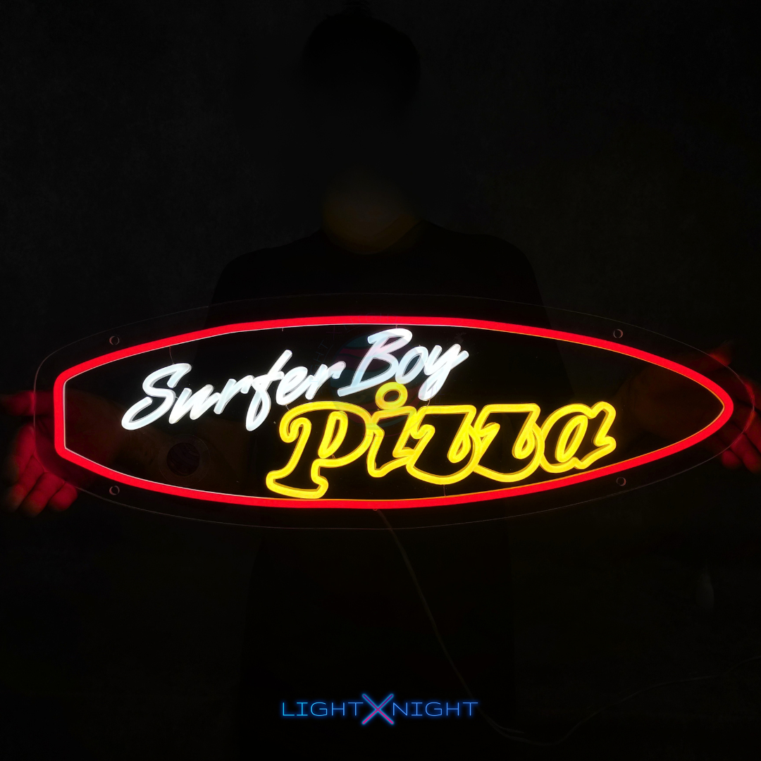 Surfer Boy Pizza Neon Sign