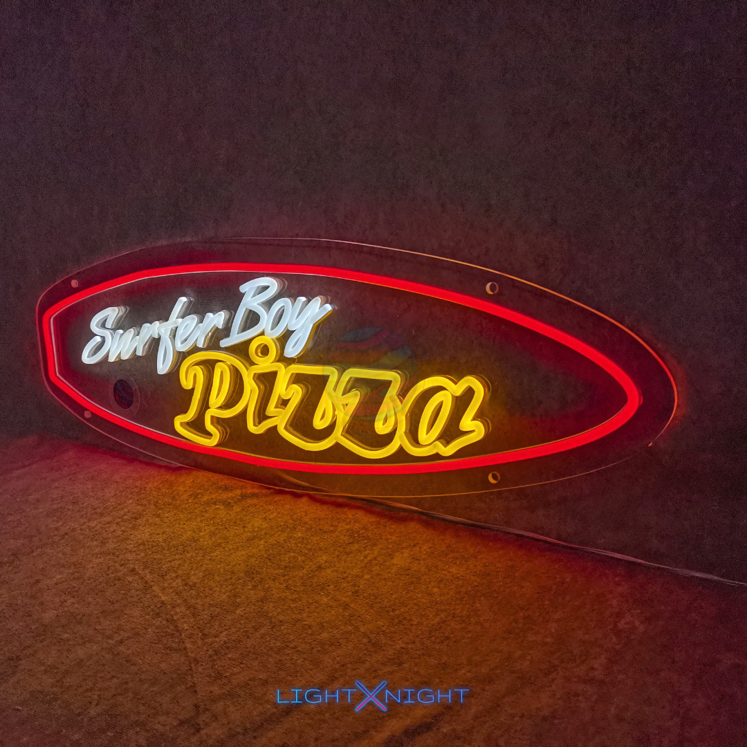 Surfer Boy Pizza Neon Sign