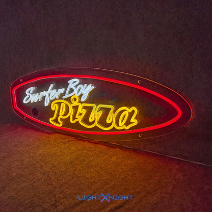 Surfer Boy Pizza Neon Sign