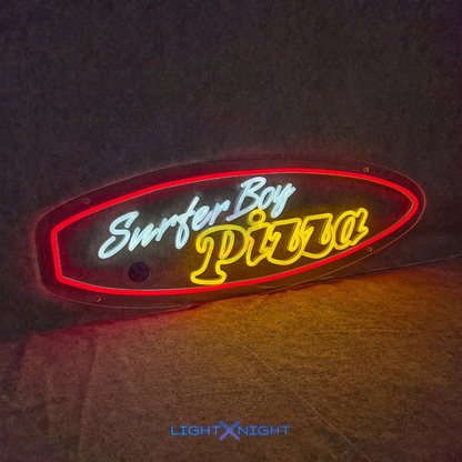 Surfer Boy Pizza Neon Sign