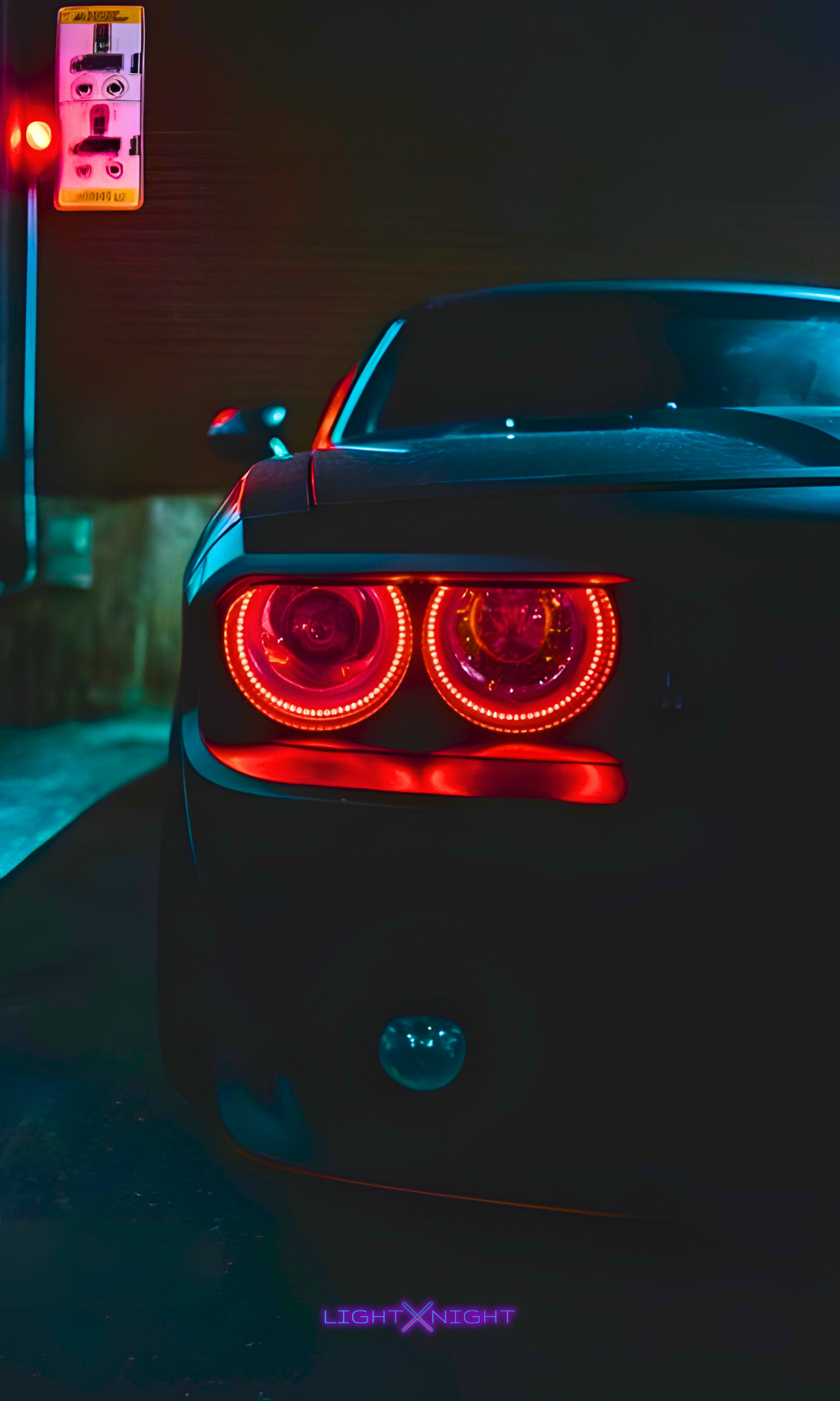 Dodge Challenger Red Neon Poster