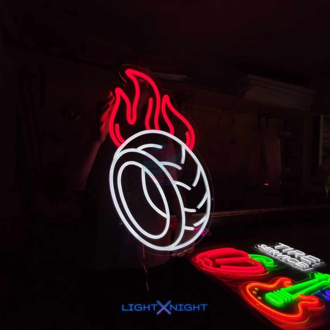 Tire On Fire Neon Sign