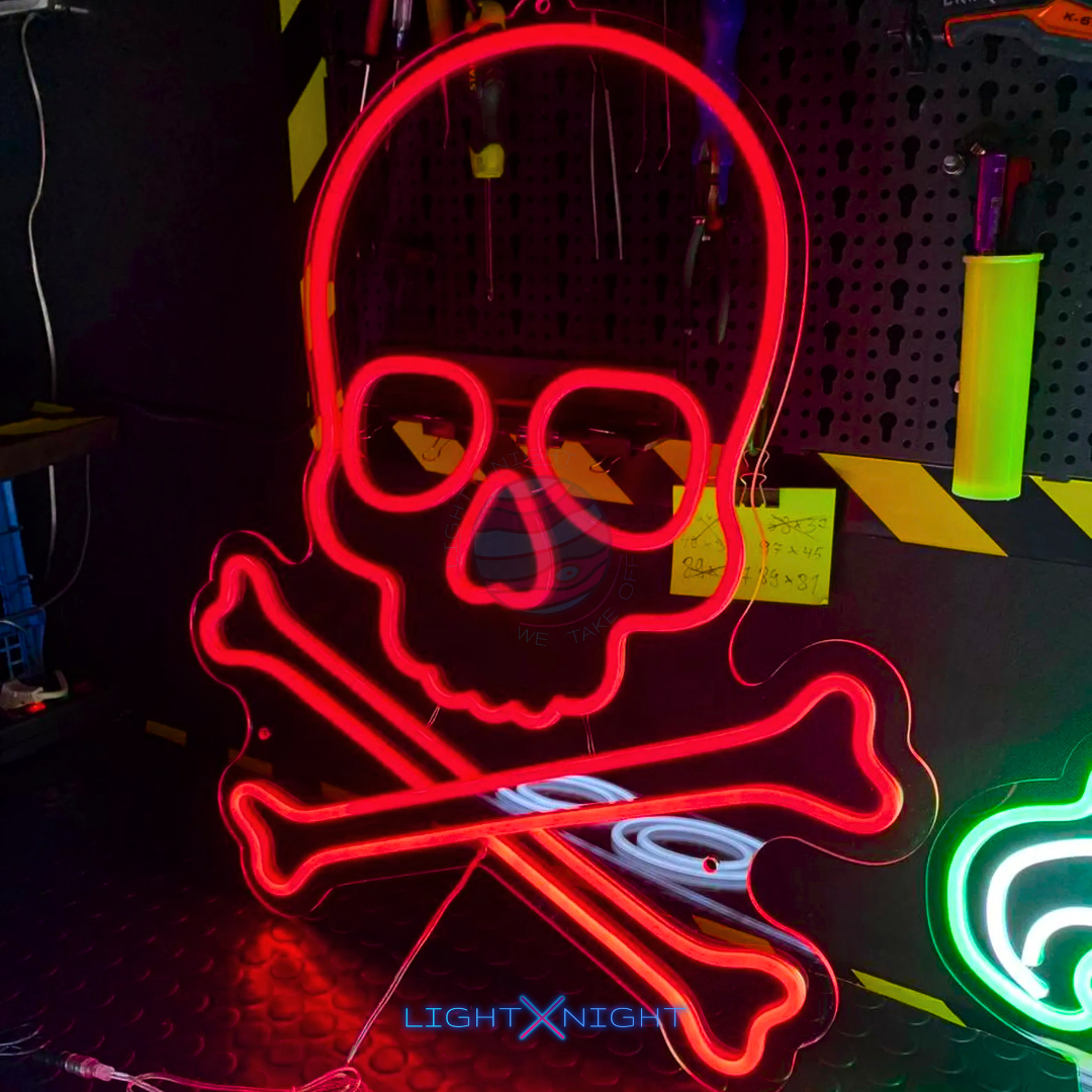 Skull With Bones Neon Sign
