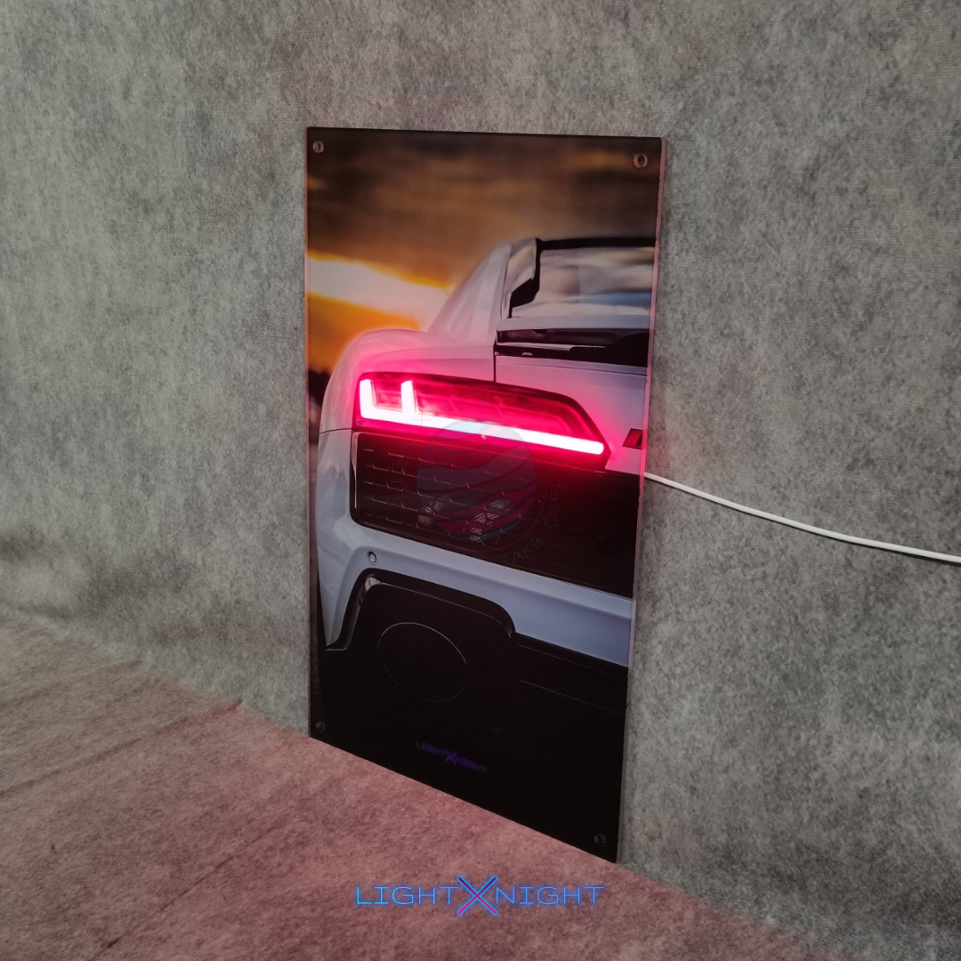 Audi R8 White Rear Neon Poster