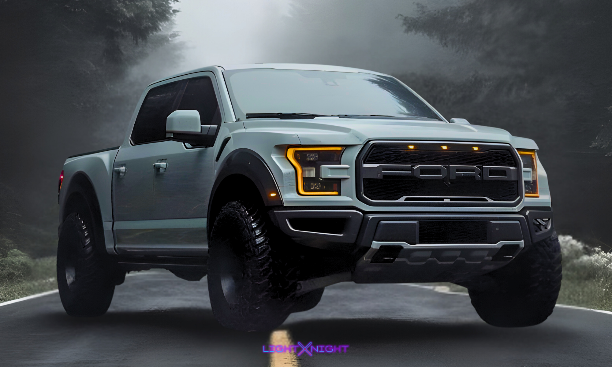 Ford Rapter Poster Ford F-150 Raptor Horizontal Neon Poster – Light X Night