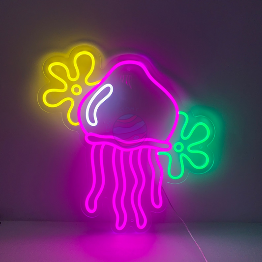 Jellyfish With Flowers Neon Sign