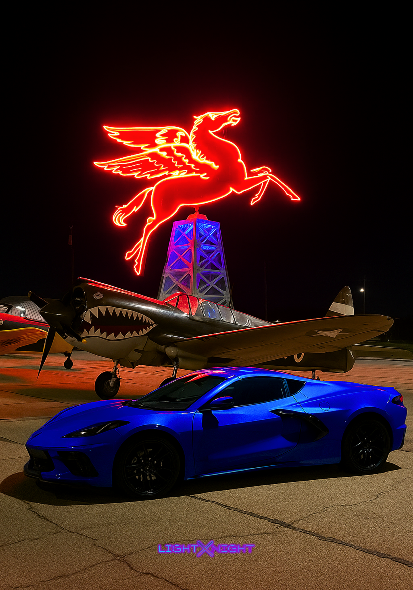 Blue Corvette Neon Poster