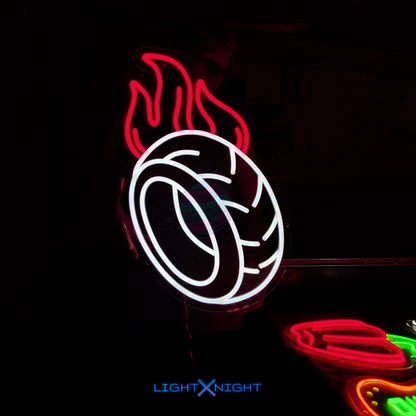 Tire On Fire Neon Sign