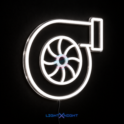 Turbocharger-inspired LED neon sign for car enthusiasts, workshops and garages