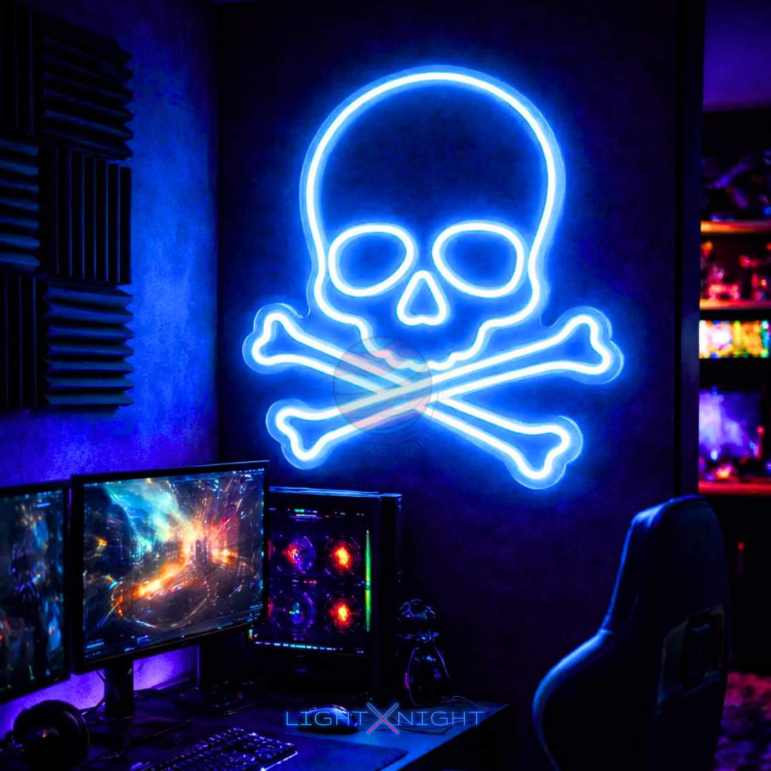 Skull With Bones Neon Sign