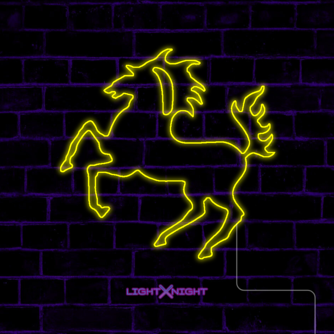 Yellow Stuttgart horse LED wall sign for Porsche garage decor
