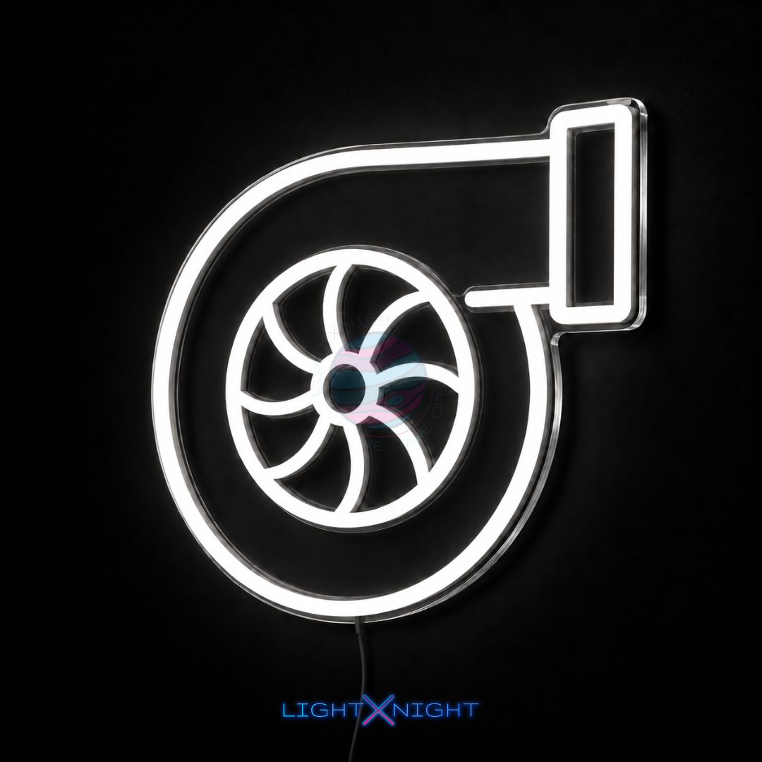 Automotive turbo neon sign illuminated wall decor for a garage or car-themed room