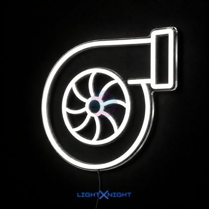 Automotive turbo neon sign illuminated wall decor for a garage or car-themed room