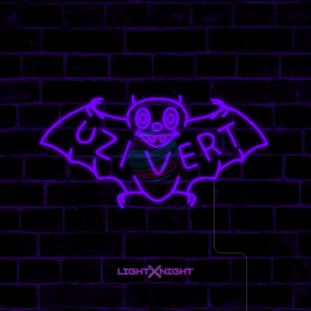 Close-up of Lil Uzi Vert Bat neon sign with glowing LED tubing