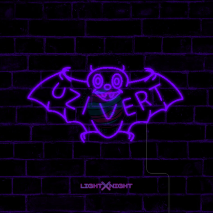 Close-up of Lil Uzi Vert Bat neon sign with glowing LED tubing