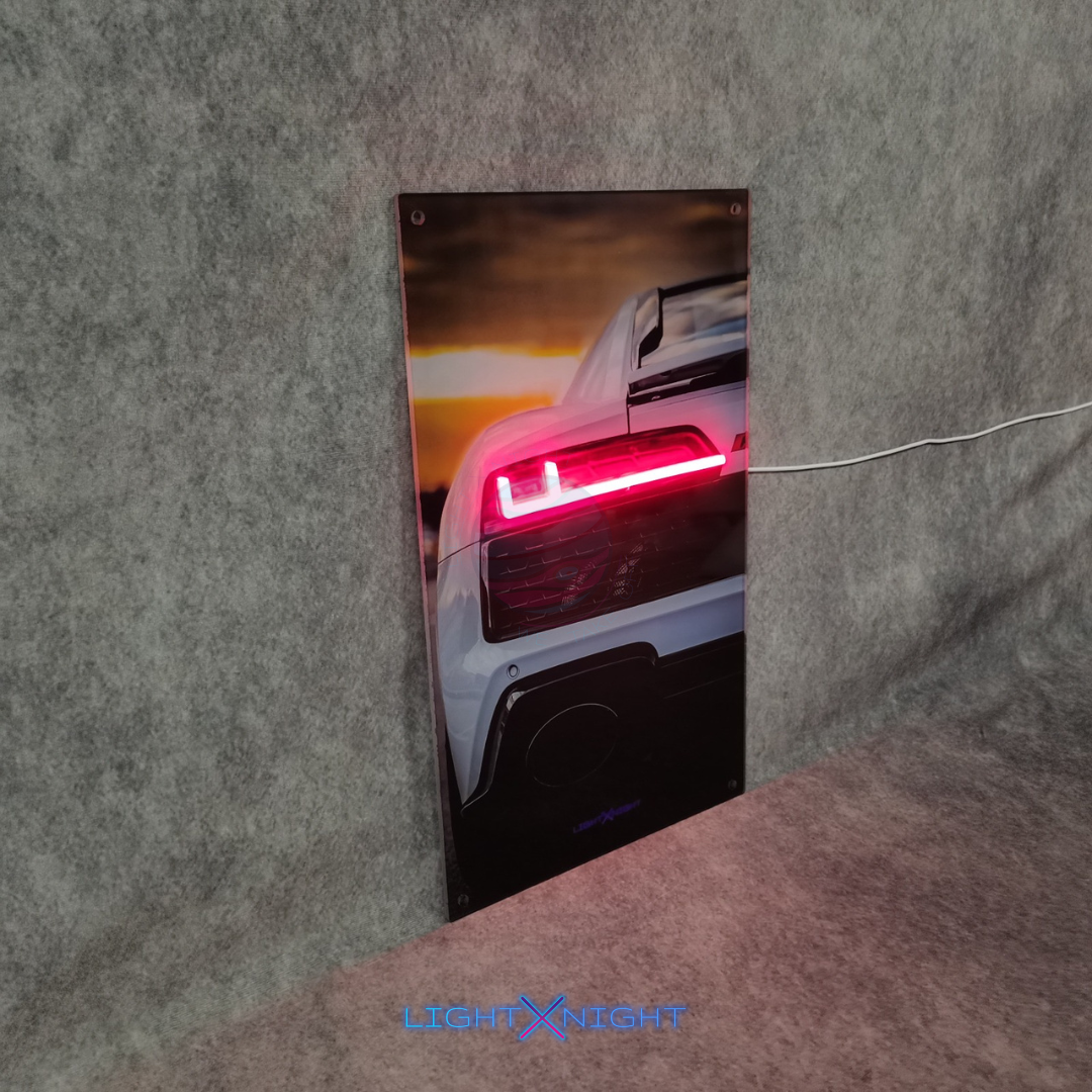 Audi R8 White Rear Neon Poster