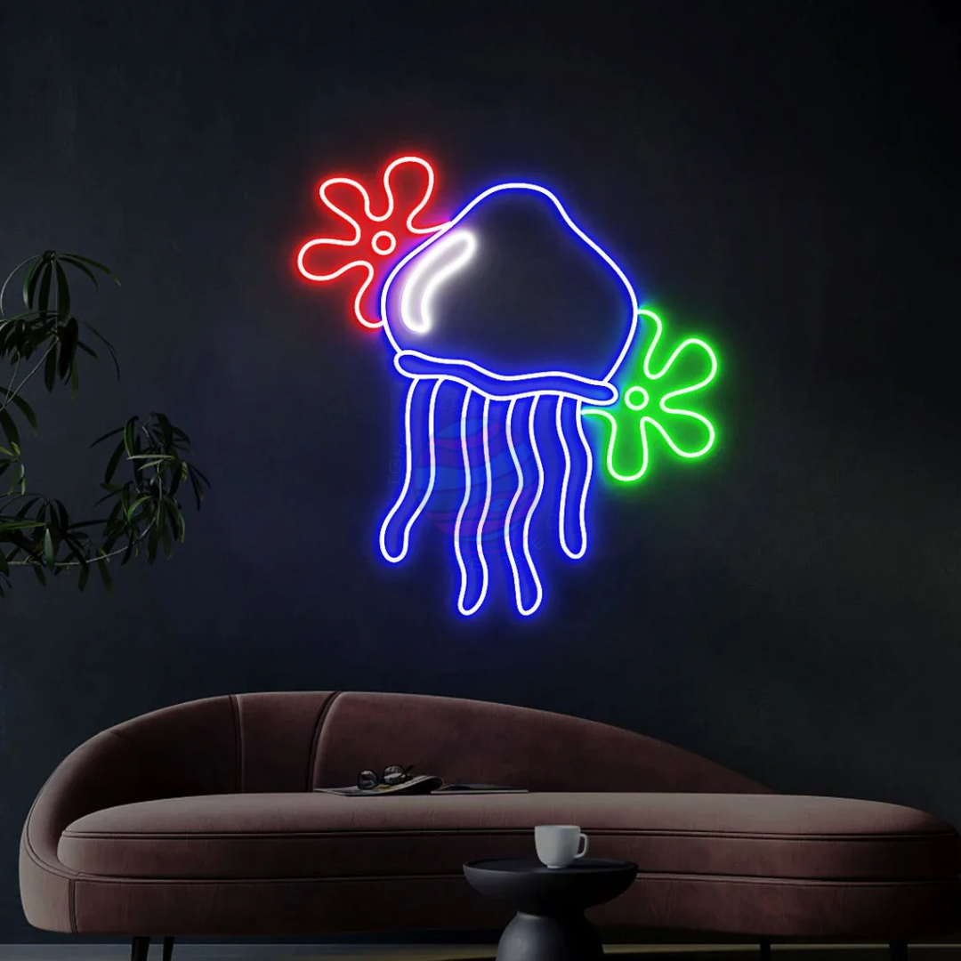 Jellyfish With Flowers Neon Sign