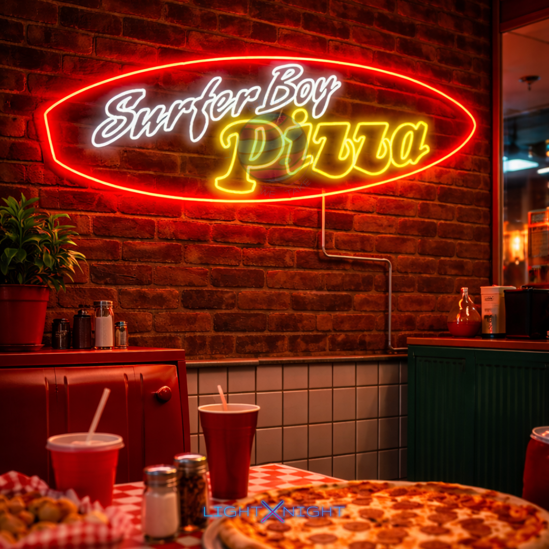 Surfer Boy Pizza Neon Sign