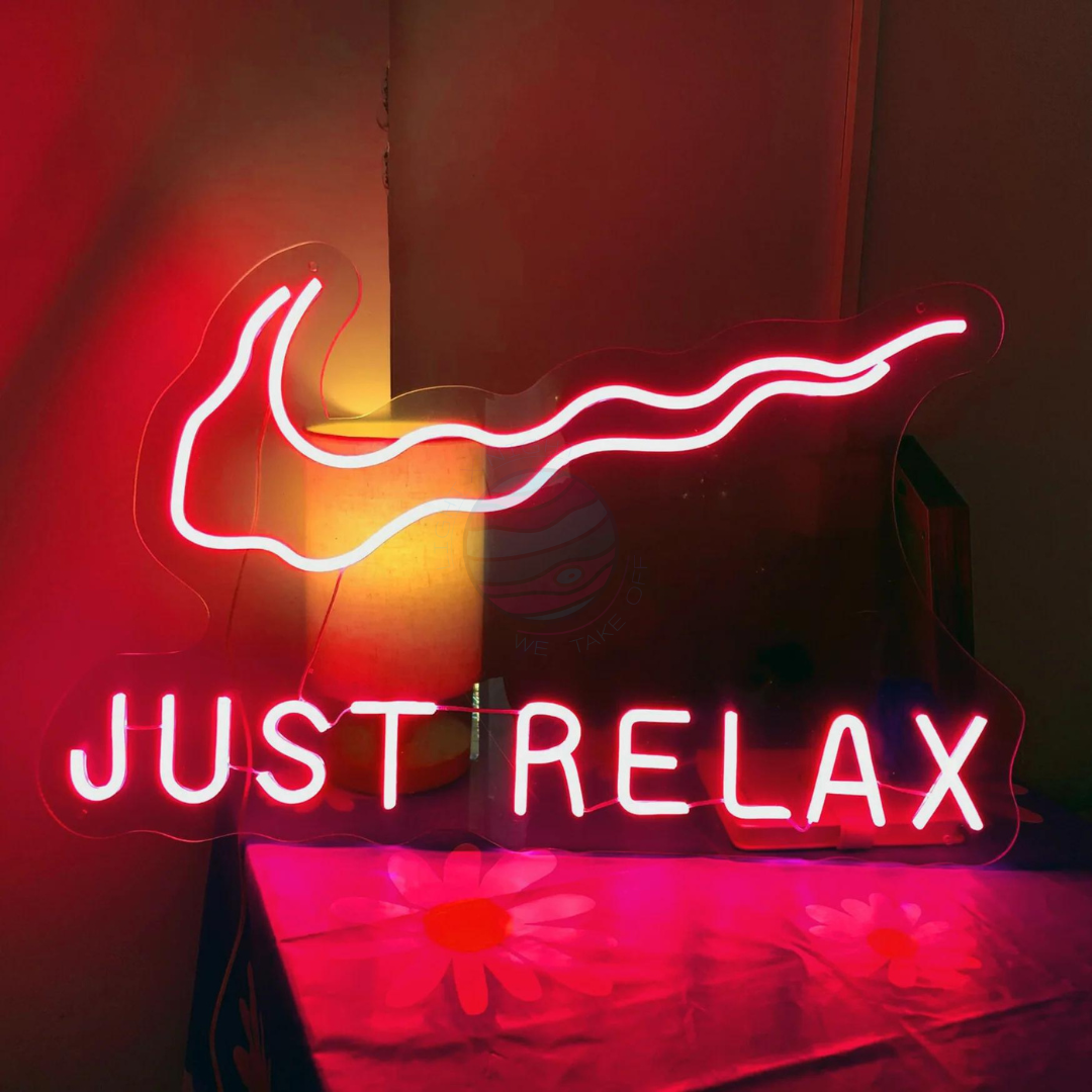 Nike Neon Sign, Swoosh Neon Sign, Just Relax Neon Sign