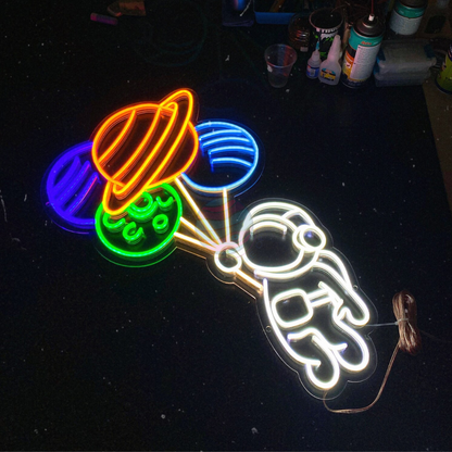 Astronaut neon sign, Space neon sign, Astronaut floating with balloons neon sign