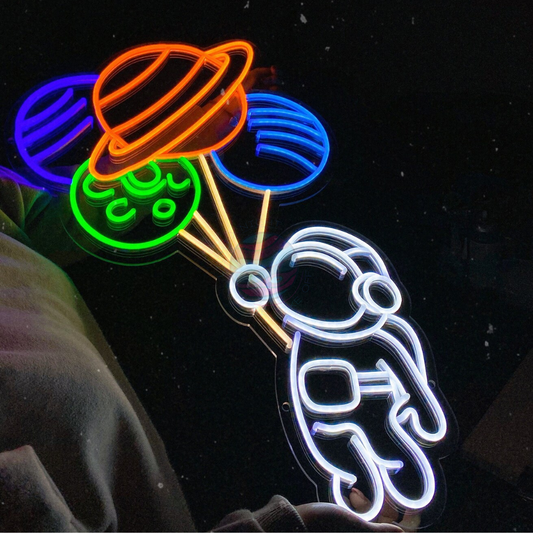 Astronaut neon sign, Space neon sign, Astronaut floating with balloons neon sign