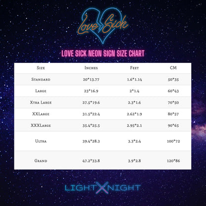 DOn Toliver Love Sick Neon Sign Size Chart