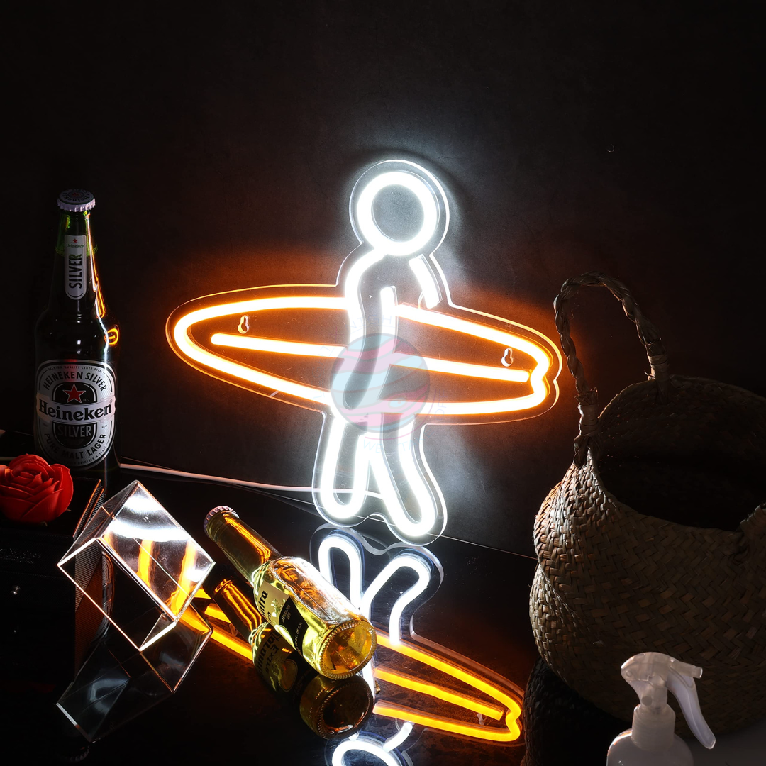 Surfer walking with surfboard Neon Sign